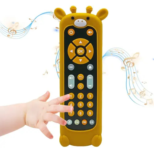 Soft Silicone Musical Teething Toys for Toddlers, Babies, Boys, Girls, 6-12 Months Baby Remote Control Shape Molar Teether Chew Toys Set Gift (Giraffe)