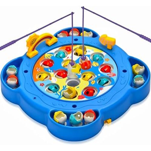 Magnetic Fishing Game Toy for Kids Ages 3-8 | Fun Kids Games with 25 Fish, 6 Poles & Rotating Board | Toddler STEM Toy, Montessori Toys with Music Switch | Birthday Gift for Boys and Girls