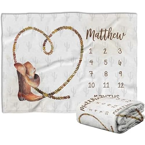 Western Milestone Baby Blankets, Personalized Baby Milestone Blankets with Name, Western Baby Blanket, Custom Monthly Milestone Blanket Cowboy, Baby Photography Backdrop Prop, Newborn Growth Chart