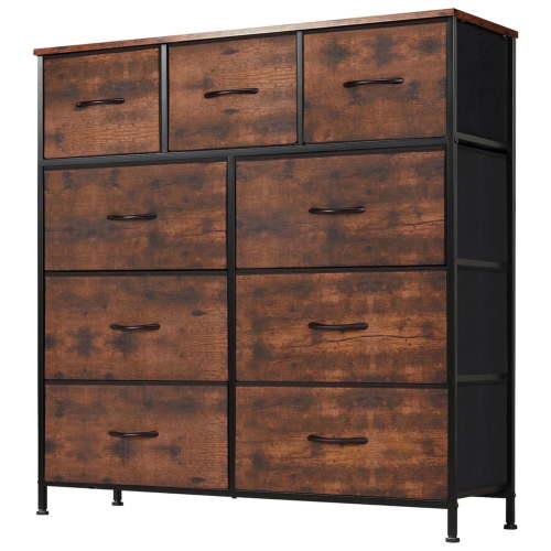 9-Drawer Fabric Dresser with Wood Top - Compact Storage Organizer for Bedroom, Closet, Brown