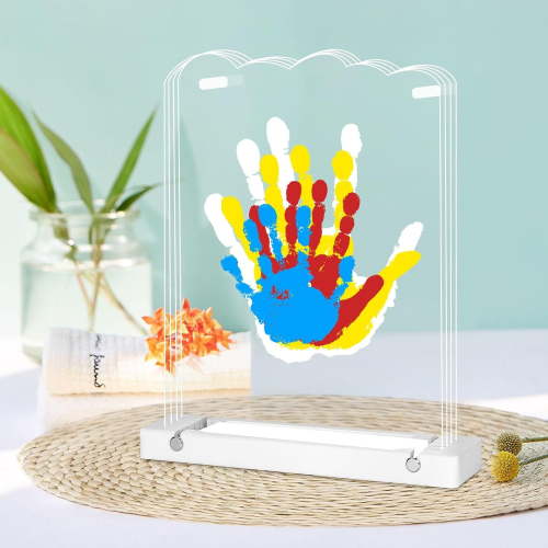 Family Handprint Kit with Light, Baby Hand and Footprint Kit, Family Gifts for New Parents, Adoption Gifts, New Mom Baby Shower Gifts for Boys & Girls ,DIY Wooden Craft Family Keepsake