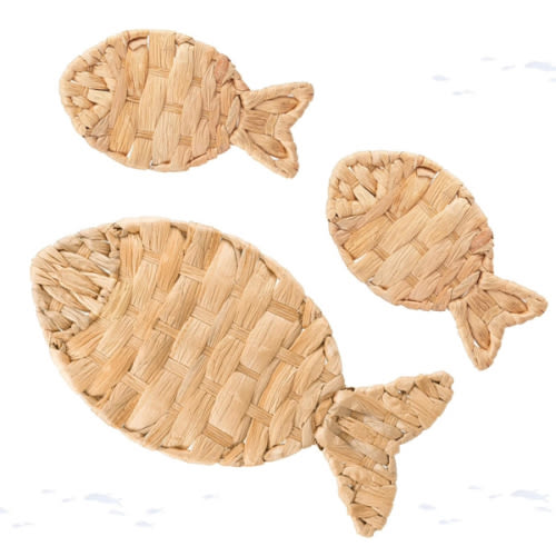 Leinuosen 3 Pcs Wicker Fish Wall Decor Woven Coastal Beach Christmas Wall Art Handmade Ocean Nautical Decor Boho Wicker Fish for Bathroom Living Room Lake House Office Home Indoor Outdoor Decorations