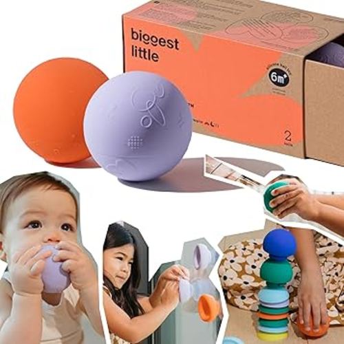 b is for Ball® Food Grade Silicone Sensory Baby & Toddler Ball | teether | squirty Bath Toy | Stacking Toy | Montessori Toy | Dishwasher Safe | 6 Months+ | 2 Ball Set
