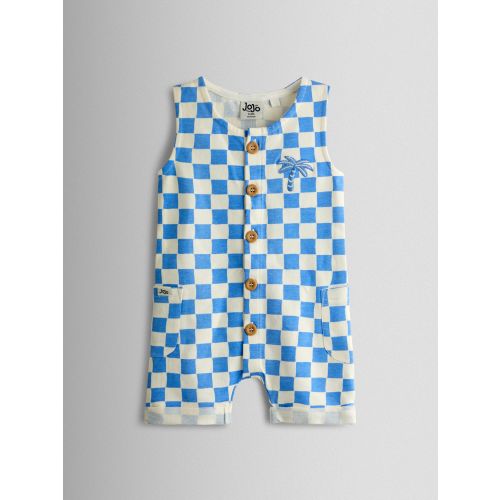 JoJo Maman Bébé Light Blue Checkerboard Button Through Romper