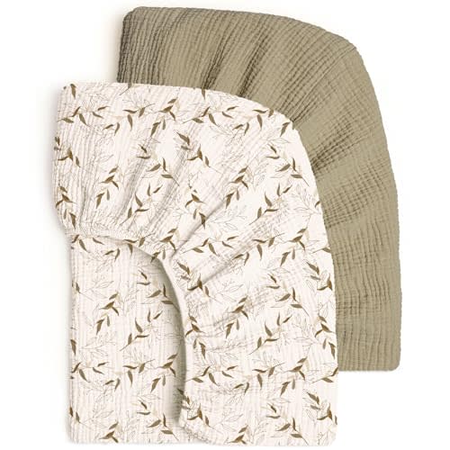 lulumoon Baby Muslin Crib Sheets: Snug Fitted Sheet for Standard Crib | Boho Neutral Print for Baby Girls Nursery Bedding & Gift 2Pack - Soft & Breathable Cotton Gentle on Newborn Skin