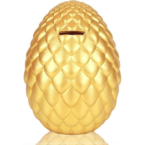 H&W Dragon Egg Piggy Bank - Unbreakable, Shiny Color, Large Capacity Money Box for Kids - Home Decor Birthday Gift for Boys Girls,Coin Saving Boxes (Golden)