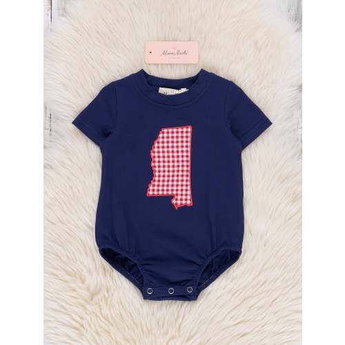 Mississippi Embroidered Gingham Bubble Romper