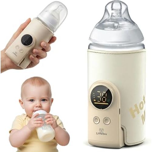 LittleTora Portable Bottle Warmer for Travel, Fast Heating & Rechargeable | 6 Temperature Settings, 8000mAh Battery, Waterless Design, Fits 2.2-3.0 in Bottles, Built-In Night Light