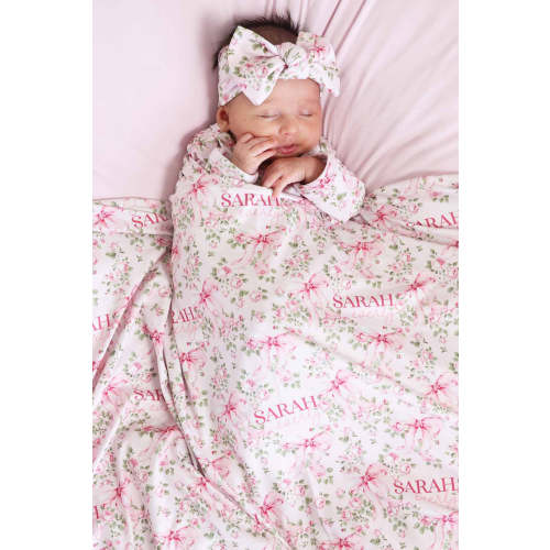 Bows in Bloom Personalized Swaddle Blanket | Caden Lane