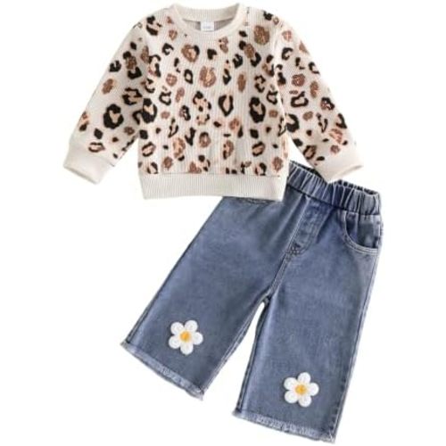 Baby Girl Clothes Toddler Fall Outfits Floral Ruffle Long Sleeve Sweatshirt and Jeans Pants Girls Denim Outfit