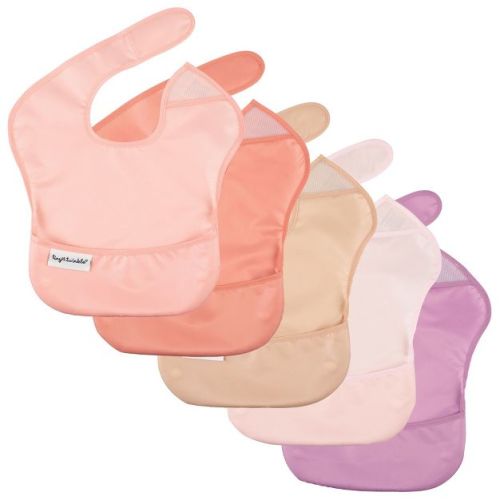 Tiny Twinkle Mess-Proof and Waterproof Baby Food Bib for Boys or Girls, Machine Washable and BPA-Free w/Adjustable Closure (5-Pack, Girl Spring)