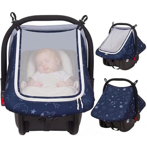 Baby Car Seat Cover with Breathable Mesh Window Infant Car Seat Canopy