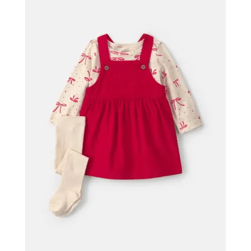 Baby Girl 3-Piece Bow Corduroy Long-Sleeve Dress Set - Red | Carter's