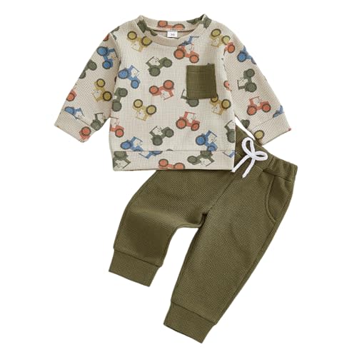 Fufuriprefer Toddler Baby Boy Fall Clothes Waffle Outfit Long Sleeve Color Blocking Sweatshirt Pullover Jogger Pant Set