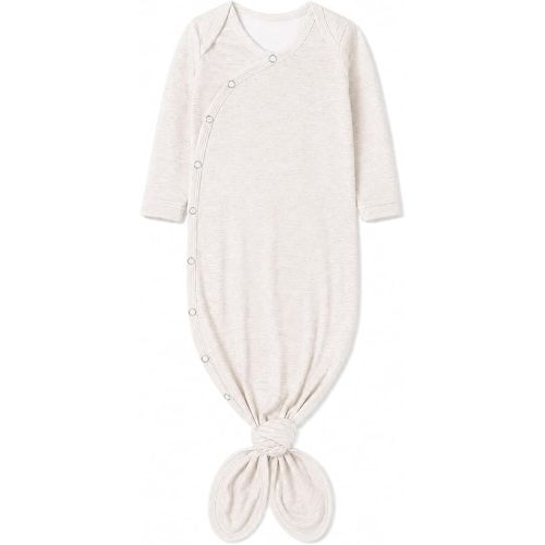 Copper Pearl Baby Gown - Knotted Newborn Sleepers for Baby Boy and Girl, Soft Stretchy Long Sleeve Infant Gowns with Bottom Tie and Hand Mittens, Perfect Hospital Coming Home Outfit (Oat)