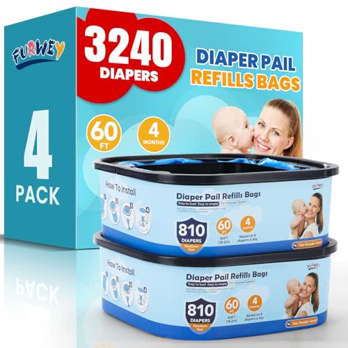 Diaper Pail Refill Bags,7-Layer Odor Prevention Technology,Thickened Design - Hold up to 810 Newborn-Sized Diaper Pail Bags- Pack of 4