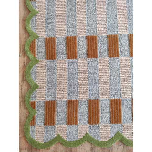 Hand-Tufted Wool Scalloped Rug, Modern Irregular Plaid Checkered Area Rug, New Zealand Woolen Rug For Bedroom, Office, Custom Bespoke Rug