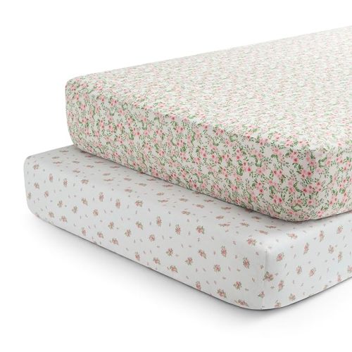 Delta Children Fitted Crib Sheets for Girls and Boys - Crib Sheet for Standard Crib and Toddler Mattresses - 28x52 Inch (Pack of 2), Pink Floral