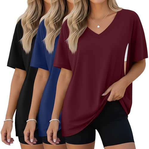 3 Pack Women's Oversize Nursing Shirts for Breastfeeding with Hidden Zippers Loose Fit Short Sleeve Maternity Tops