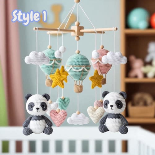 Personalized Crochet Panda Baby Mobile, Custom Nursery Decor