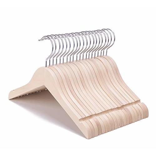 Nature Smile 20 Pack Unfinished/Natural Kids Baby Children Toddler Wooden Shirt Dress Coat Hangers with No Painting - 360°Stronger Anti-Rust Chrome Swivel Hook - Extra Smoothly Cut Notches