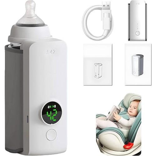 Adjustable Baby Bottle Warmer, Accurate Temperature Control Bottle Warmer with LED Display, Fast Heating USB Warmer Bottle, Portable Baby Milk Warmer for Home and Outing, Comfortable Baby Feeding on The Go.