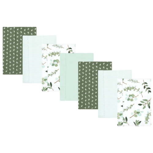 Hudson Baby Unisex Baby Cotton Poly Flannel Burp Cloths, Eucalyptus 7-Pack, One Size