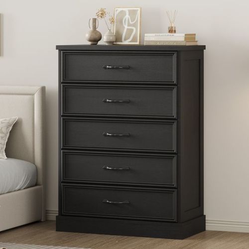Farmhouse 5 Drawer Dresser, 42.7" Tall 5 Chest of Drawers Nightstand with Sturdy Foundation, Wooden Cabinet for Bedroom Living Room Nursery