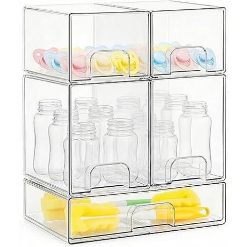 Bottle Storage Organizer Baby - Acrylic Bottles Station Organizer Container, Stackable Clear Drawers for Countertop, Vanity, Bathroom, Cabinet, Pantry Organization (Clear)