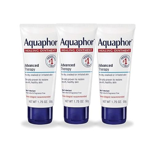 Aquaphor Advanced Therapy Healing Ointment, Hypoallergenic, Fragrance Free Body Moisturizer for Dry Skin and Minor Wound Care, Travel Size Skin Care Set, 1.75 Oz Tube, Pack of 3