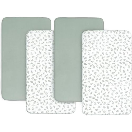 Baby Bassinet Sheets 4 Pack Fit for Airclub, Mika Micky Bedside Sleeper, Newton, Ezebaby, Besrey and Bellababy Bassinet, Ultra Soft & Skin-Friendly, Green