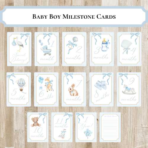 Baby Boy Milestone Cards PRINTED or DIGITAL PRINTABLE Option | Preppy Baby Boy Month Markers | Baby Shower Gift
