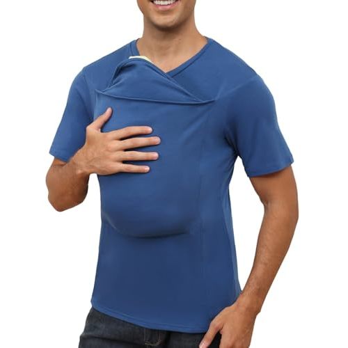 ThusFar Mens Baby Carrier Shirt Dad Shirt for Men Short Sleeve Baby Wearing T-Shirt V Neck Pocket Tee Shirts