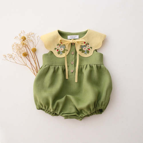 Meadow Green Linen Bubble Playsuit with Petal Collar in Buttercup Line – Dannie and Lilou