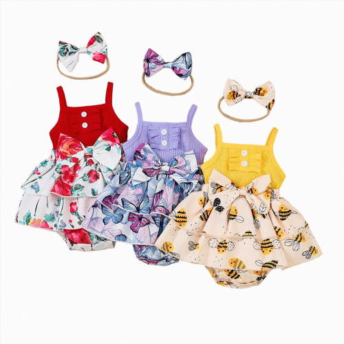 TAmten 6-9 Month Girl Clothes Ruffled Sleeveless Romper Cute Dreesy Bodysuit Heaedband 3Pack Clothes Baby Girl Summer Clothes(Red,0-3 Months)