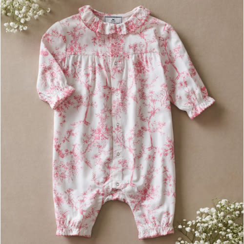 Baby's Twill Madeline Romper in Pink Timeless Toile