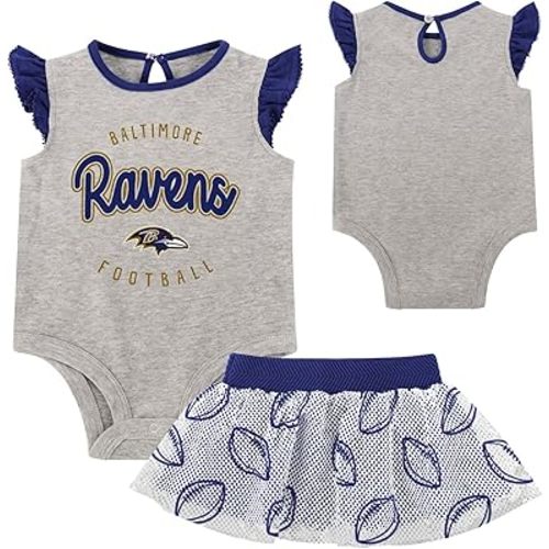 NFL New Born Infant 0/3M-6/9M Officially Licensed All Dolled Up 2 Piece Creeper Bodysuit and Skirt Set