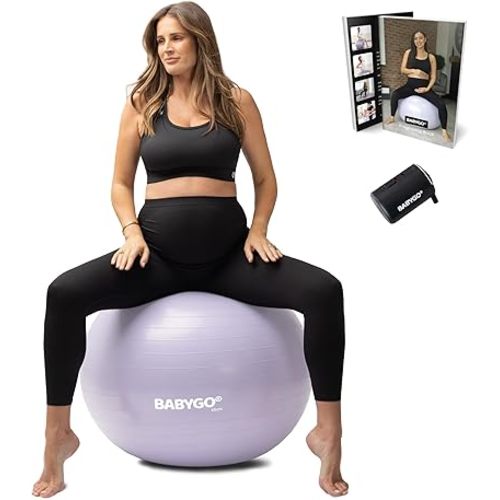 BABYGO Birthing Ball - Pregnancy Yoga Labor & Exercise Ball & Book Set Trimester Targeting, Maternity Physio, Birth & Recovery Plan Included Anti Burst Eco Friendly