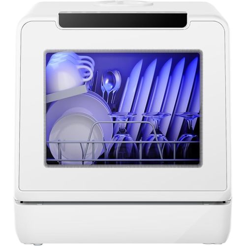 EUHOMY Countertop Dishwasher, 8 Programs Portable Dishwasher with 5L Built-in Water Tank and Inlet hose, No Hookup Needed, Mini Dishwasher with Self Clean/Baby Care/Air Dry, for Apartments, RVs, White