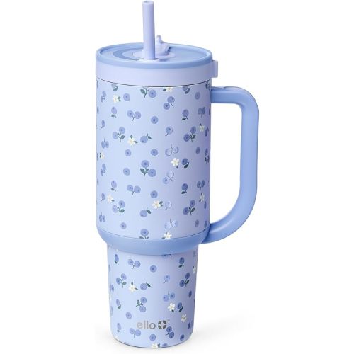 Ello Oasis 40oz Tumbler with Handle & Retracting Straw | Reusable Insulated Stainless Steel Cup 100% Leakproof | Gifts for Teens Women Men | Keeps Cold for 24 Hours | Cup Holder Friendly | Blueberries