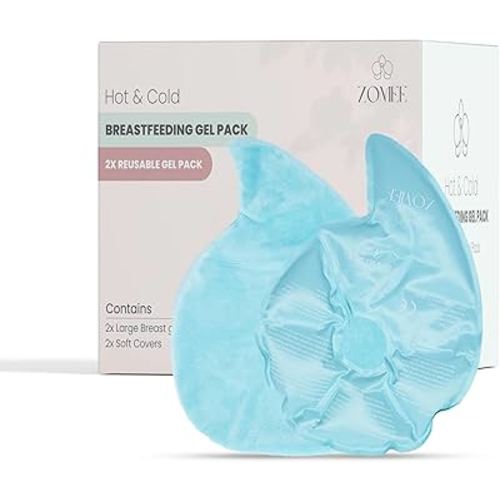 Zomee Hot & Cold Breast Therapy Packs – Reusable Gel Pads for Nursing Pain Relief, Breastfeeding Support, Engorgement & Clogged Ducts – Postpartum Recovery Essentials for New Moms (2-Pack)