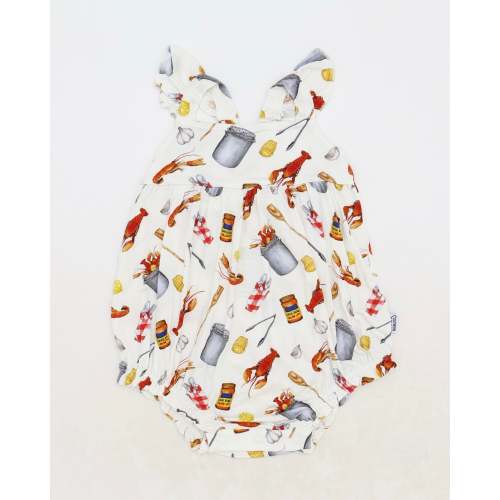Crawfish Boil Bamboo Ruffle Romper with Snaps