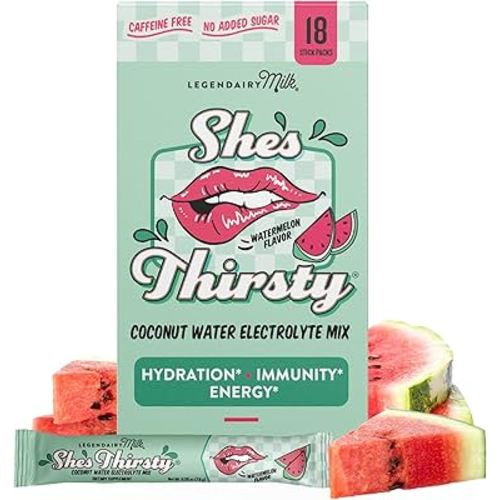 Legendairy Milk She’s Thirsty – Watermelon, Hydration Packets | Cortisol Supplement for Stress Relief & Adrenal Support | Coconut Water Electrolytes Powder, No Sugar Added 18 ct