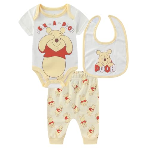 Disney Winnie the Pooh Baby Boys Bodysuit with Bib and Pants 3 Piece Set for Newborn Infants
