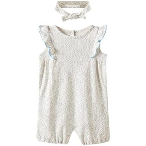 Baby Girl Romper 100% Cotton Breathable Soft with Headband, Sleeveless Summer Outfits for Newborn Infant 0-24 Months