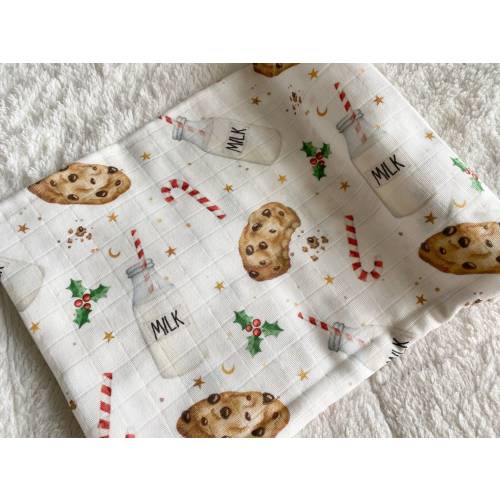 Milk and Cookies Christmas Swaddle, Neutral Santa Swaddle Blanket, December Baby Gift, Organic Muslin, Newborn Hospital Announcement
