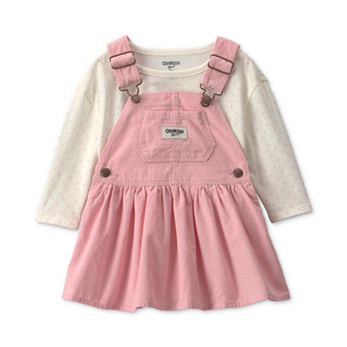 Baby Girls' Long-Sleeve Polka-Dot Corduroy Top and Overalls Set