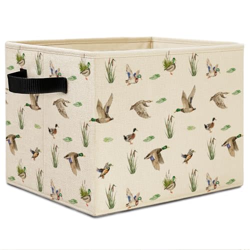 Elefeltclave Mallard Duck Nursery Storage Bins, Farmhouse Wild Green Head Ducks Hunting Collapsible Storage Basket Organizer for Kids Bedroom Bathroom Clothes Toys Books,Toybox for Girls WILDDUCK