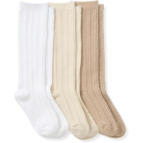 Burt's Bees Baby Baby Girls' Set of 3 Cable Knit Knee-high Organic Cotton Stockings Socks