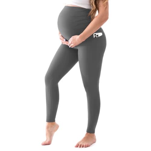 Walifrey Maternity Leggings with Pockets Over the Belly | Pregnancy Yoga Pants,for Women Activewear Workout,Buttery Soft,Postpartum Wear
